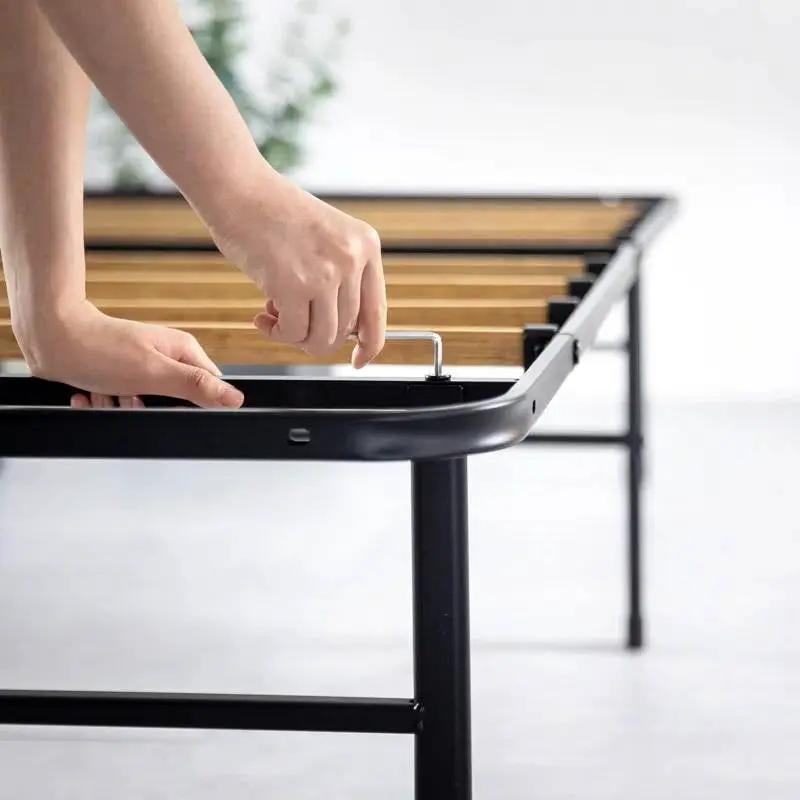 Twin XL size Metal Bed Frame with Bamboo Wood Slats by HomePacific