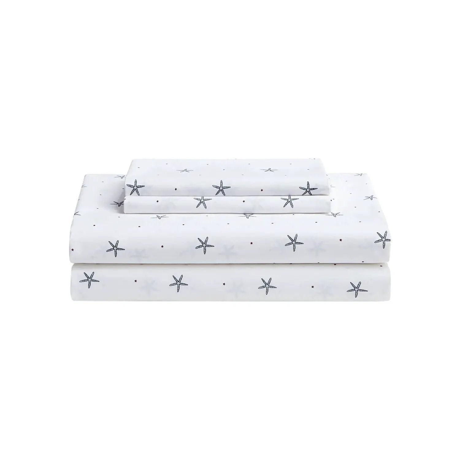 Twin XL Coastal Beach Starfish White Navy Red 100-Percent Cotton Sheet Set by HomePacific