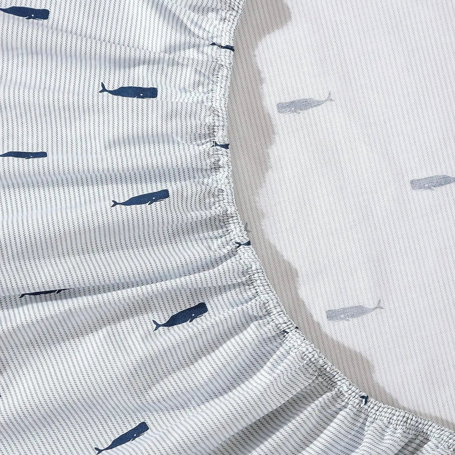 Twin XL size Coastal Beach 100-Percent Cotton Navy Blue White Stripe Sheet Set by HomePacific