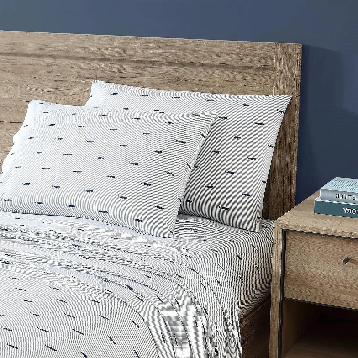 Twin XL size Coastal Beach 100-Percent Cotton Navy Blue White Stripe Sheet Set by HomePacific