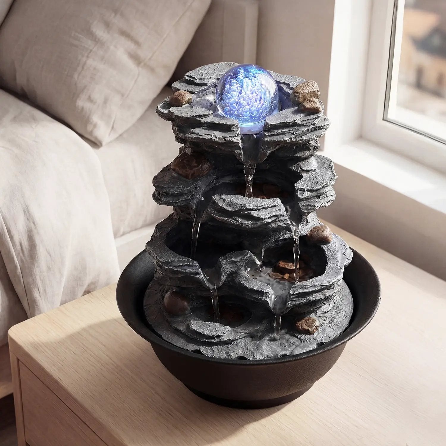 Tabletop Water Fountain with Rolling Crystal Ball and Color-Changing LED Light by DirectDeals