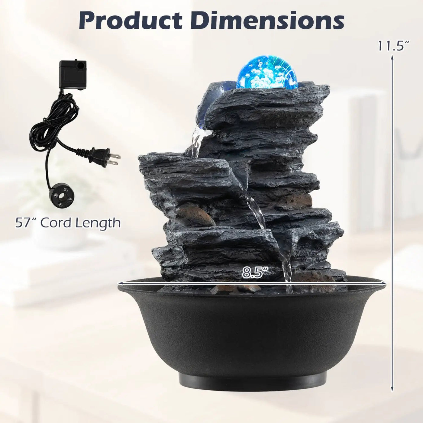 Tabletop Water Fountain with Rolling Crystal Ball and Color-Changing LED Light by DirectDeals