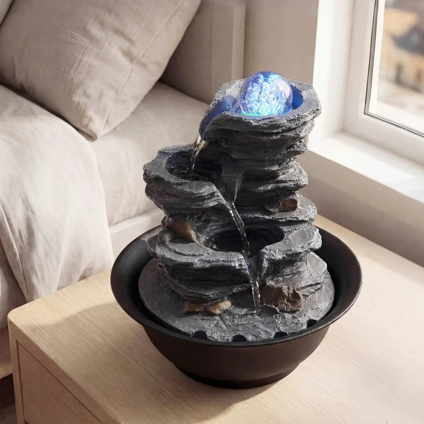 Tabletop Water Fountain with Rolling Crystal Ball and Color-Changing LED Light by DirectDeals