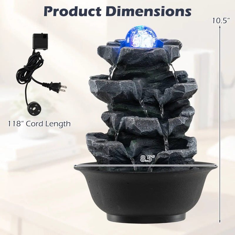 Tabletop Water Fountain with Rolling Crystal Ball and Color-Changing LED Light by DirectDeals