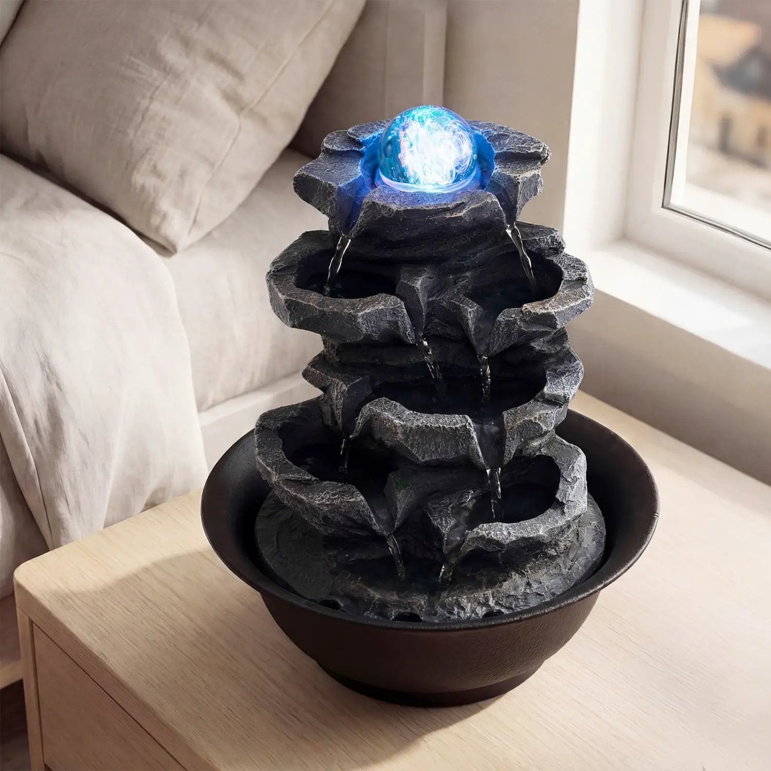 Tabletop Water Fountain with Rolling Crystal Ball and Color-Changing LED Light by DirectDeals
