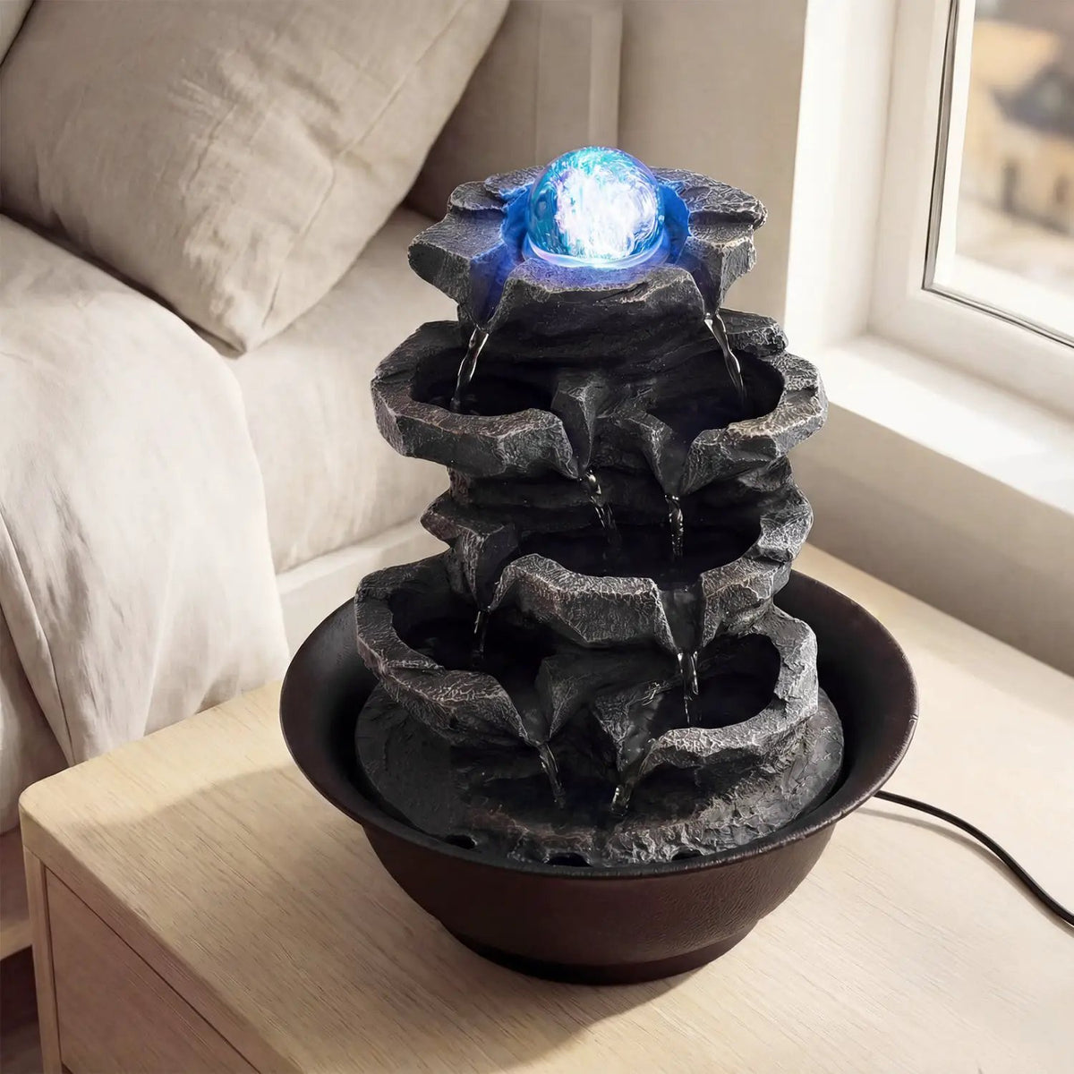 Tabletop Water Fountain with Rolling Crystal Ball and Color-Changing LED Light by DirectDeals