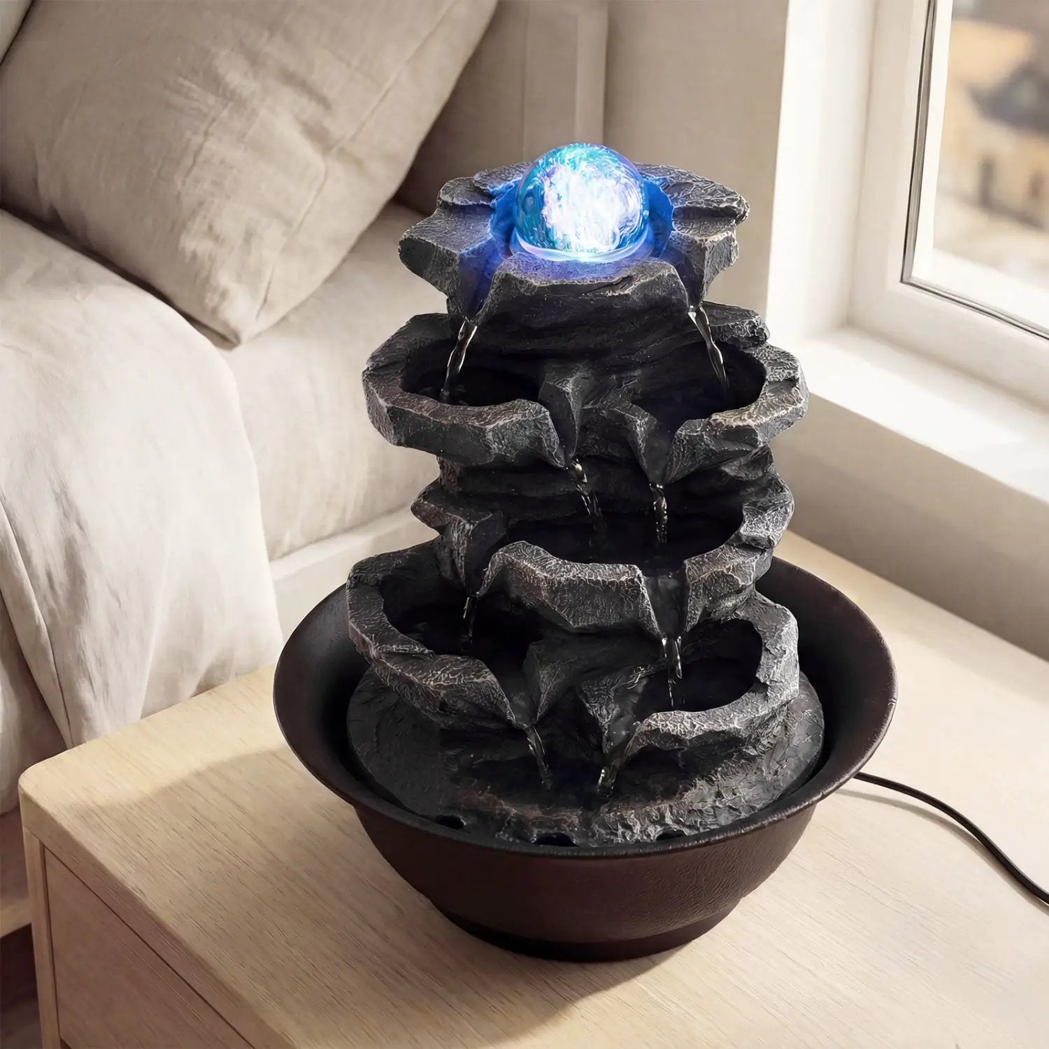 Tabletop Water Fountain with Rolling Crystal Ball and Color-Changing LED Light by DirectDeals
