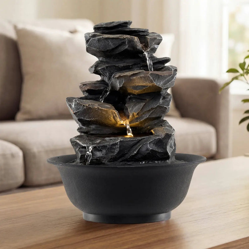 Tabletop Water Fountain with LED Light Indoor Desktop Cascading Water Feature by DirectDeals
