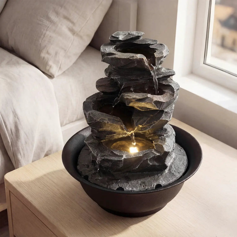 Tabletop Water Fountain with LED Light Indoor Desktop Cascading Water Feature by DirectDeals