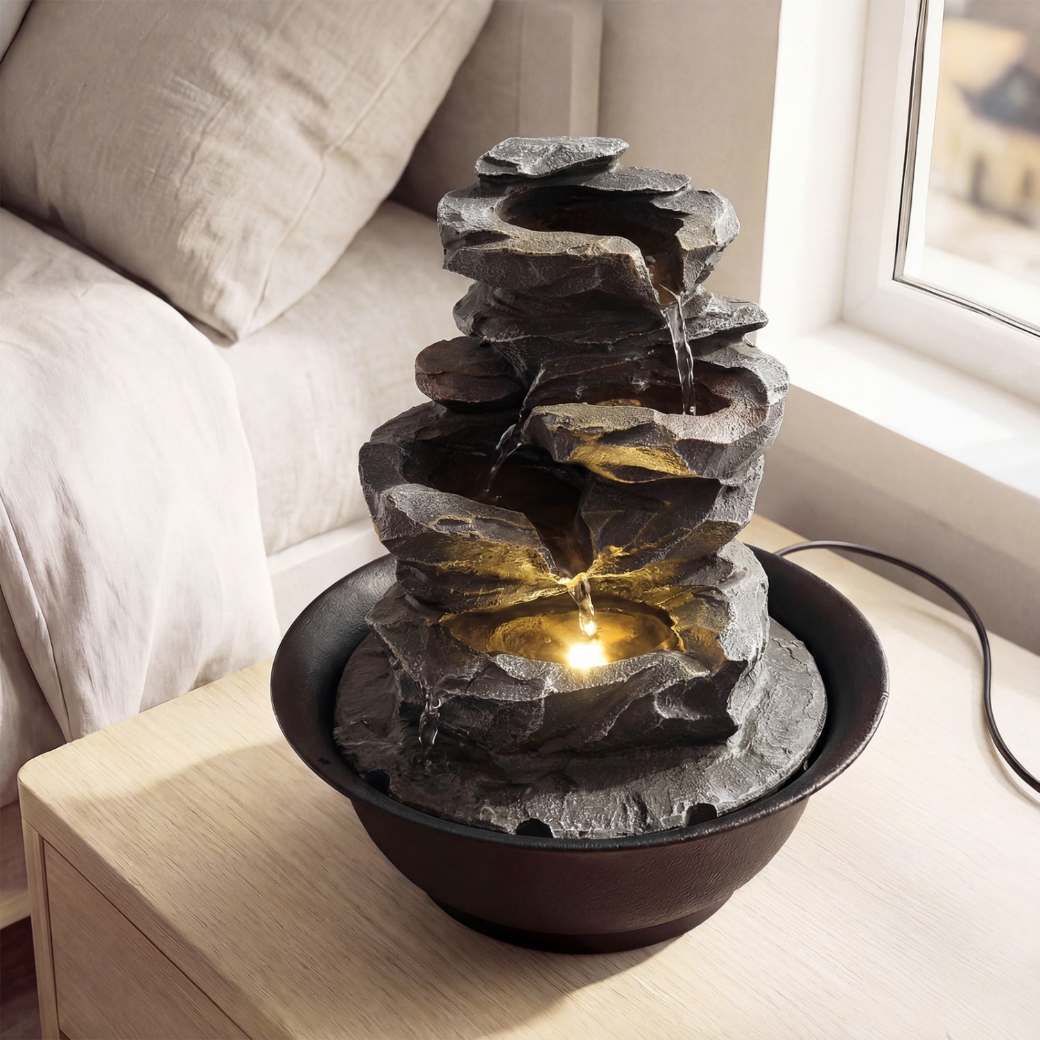 Tabletop Water Fountain with LED Light Indoor Desktop Cascading Water Feature by DirectDeals
