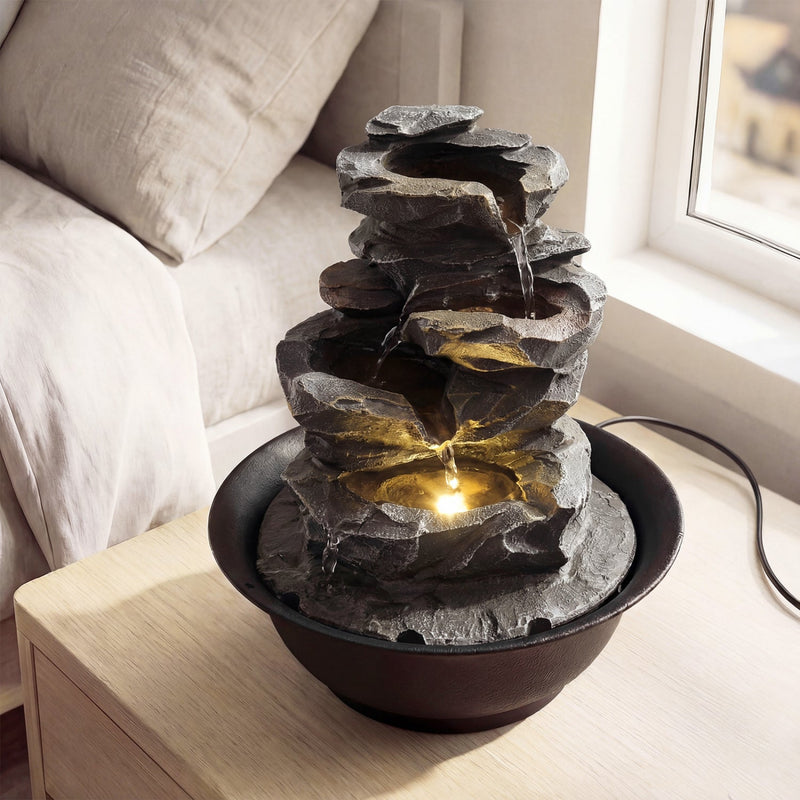 Tabletop Water Fountain with LED Light Indoor Desktop Cascading Water Feature by DirectDeals