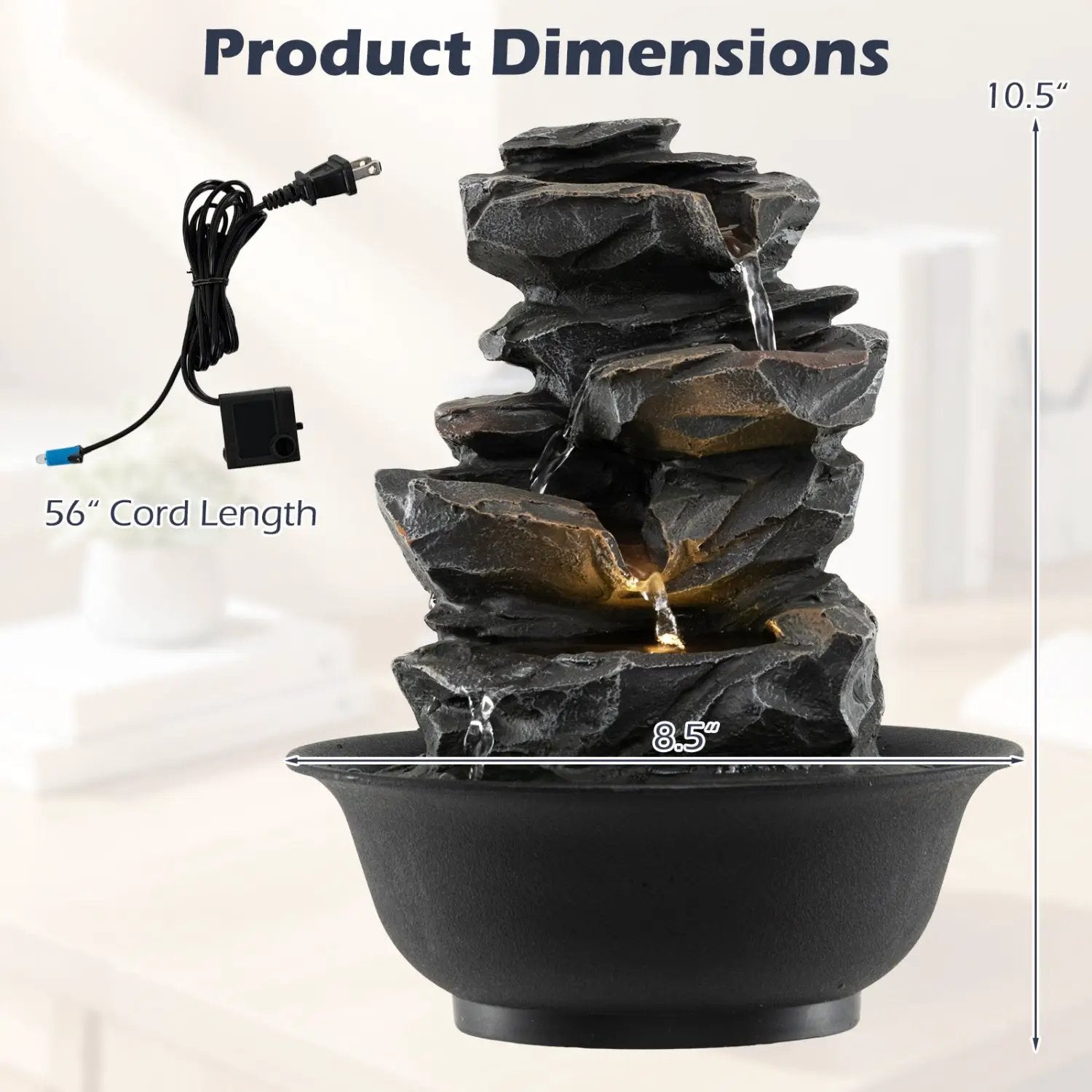 Tabletop Water Fountain with LED Light Indoor Desktop Cascading Water Feature by DirectDeals
