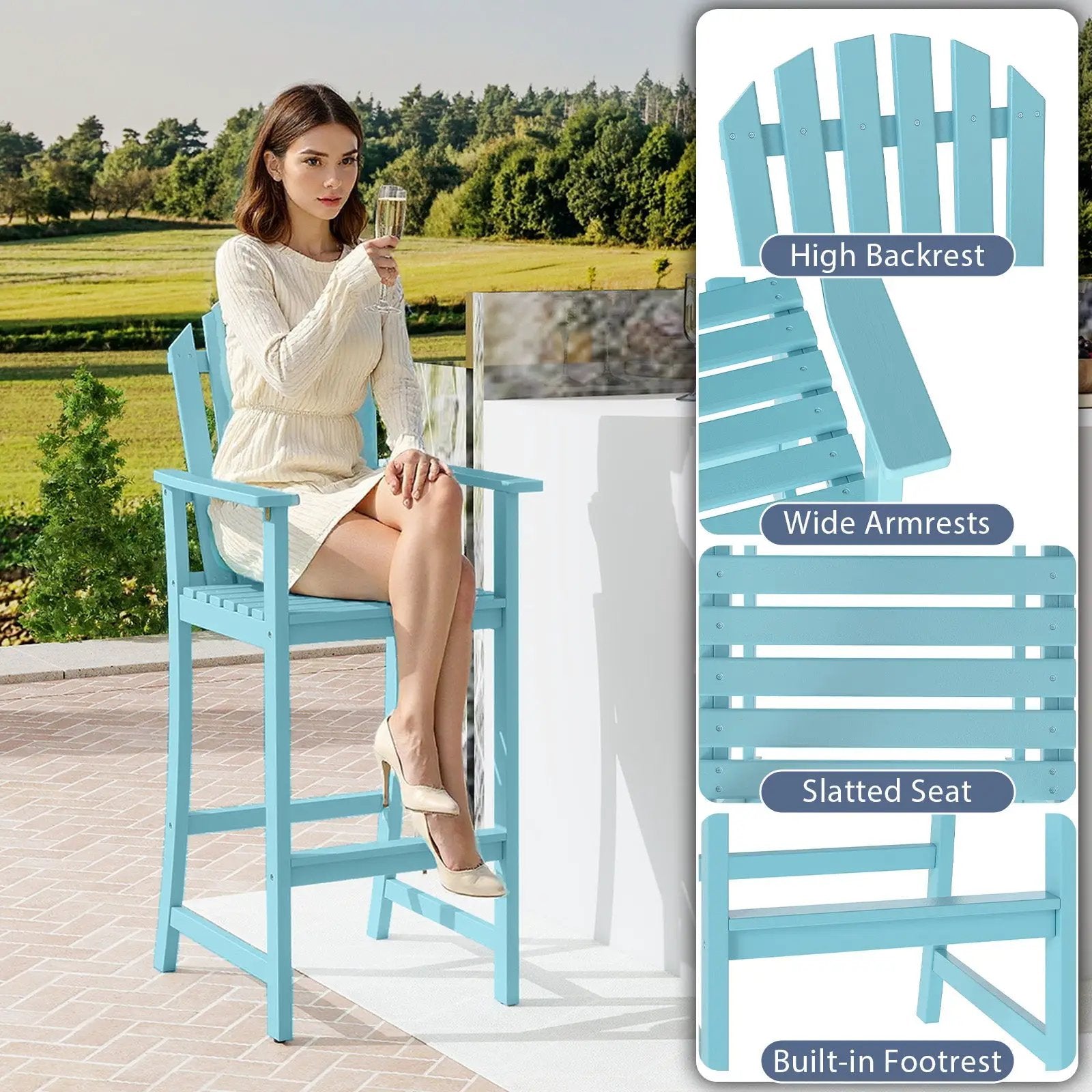 Tall Adirondack Chair with Armrests and Footrest for Deck by DirectDeals