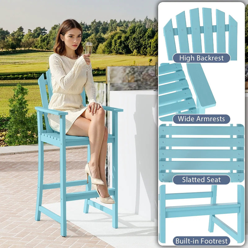 Tall Adirondack Chair with Armrests and Footrest for Deck by DirectDeals