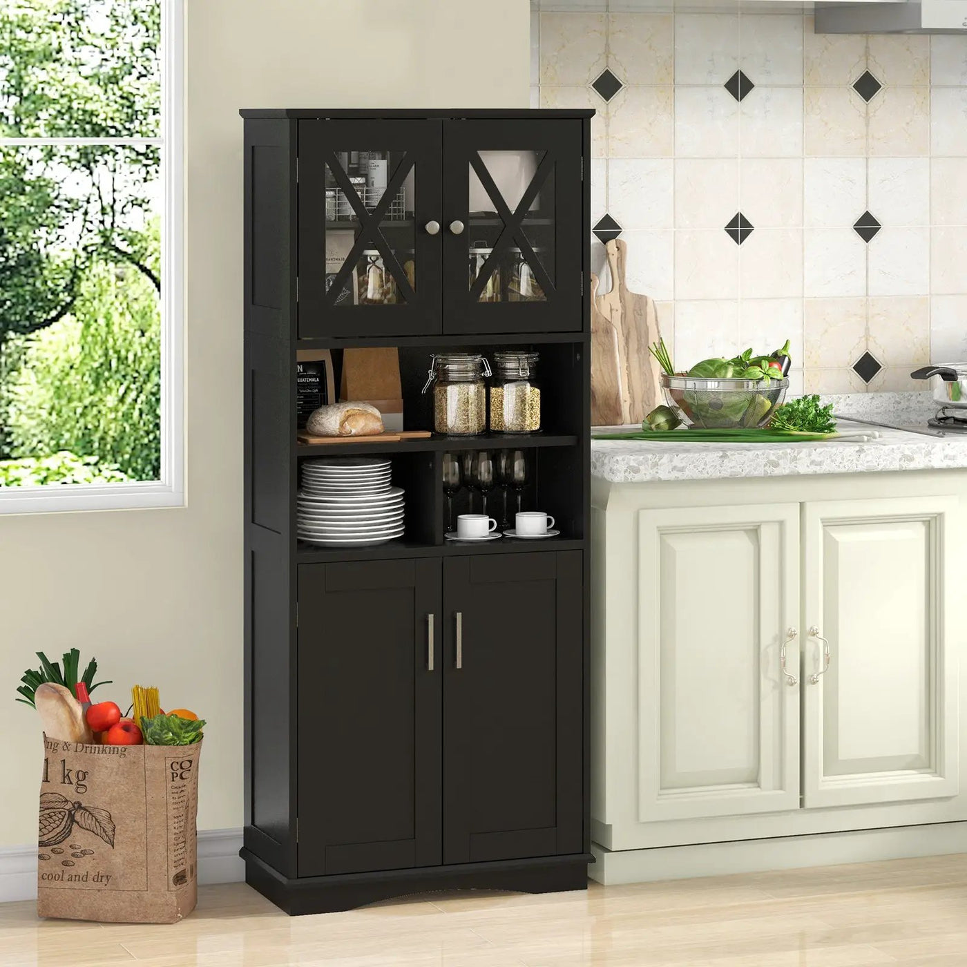 Tall Bathroom Cabinet Large Floor Storage Cabinet with Acrylic Doors and 3 Cubes by DirectDeals