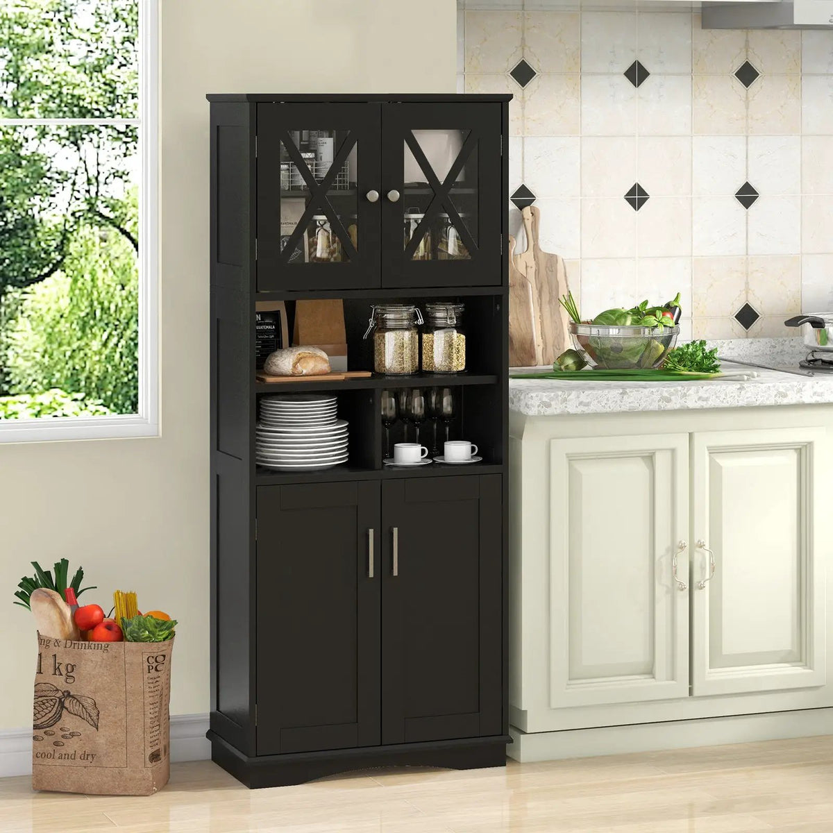 Tall Bathroom Cabinet Large Floor Storage Cabinet with Acrylic Doors and 3 Cubes by DirectDeals