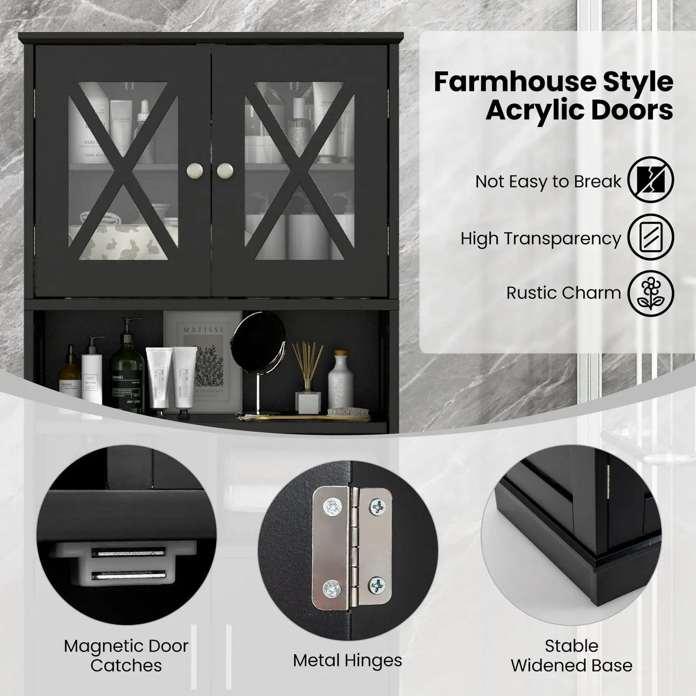 Tall Bathroom Cabinet Large Floor Storage Cabinet with Acrylic Doors and 3 Cubes by DirectDeals