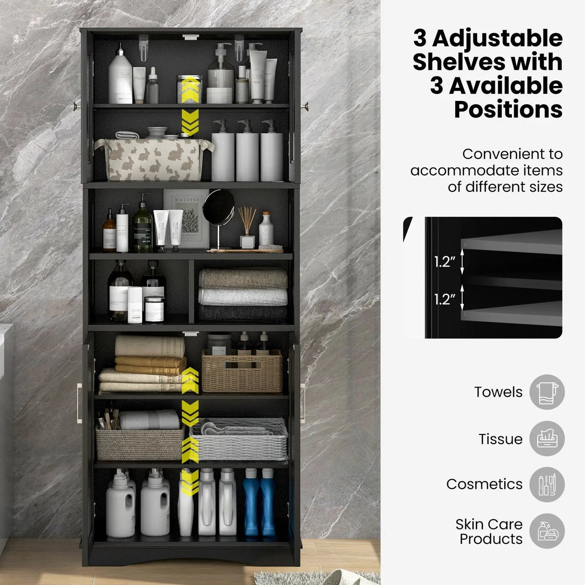 Tall Bathroom Cabinet Large Floor Storage Cabinet with Acrylic Doors and 3 Cubes by DirectDeals