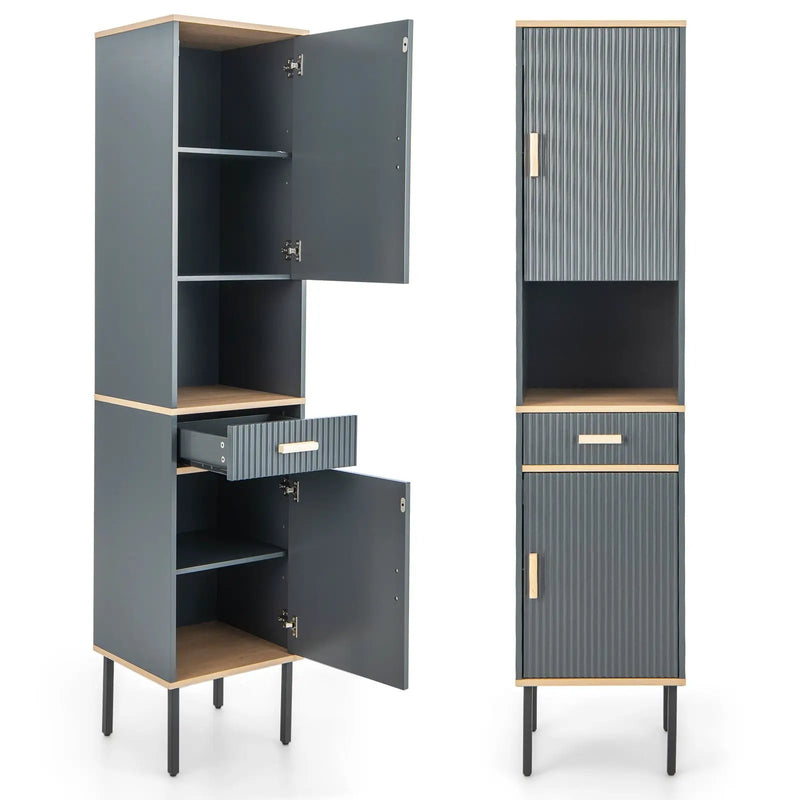 Free-Standing Bathroom Cabinet Narrow Linen with Doors and Drawer-Gray by DirectDeals