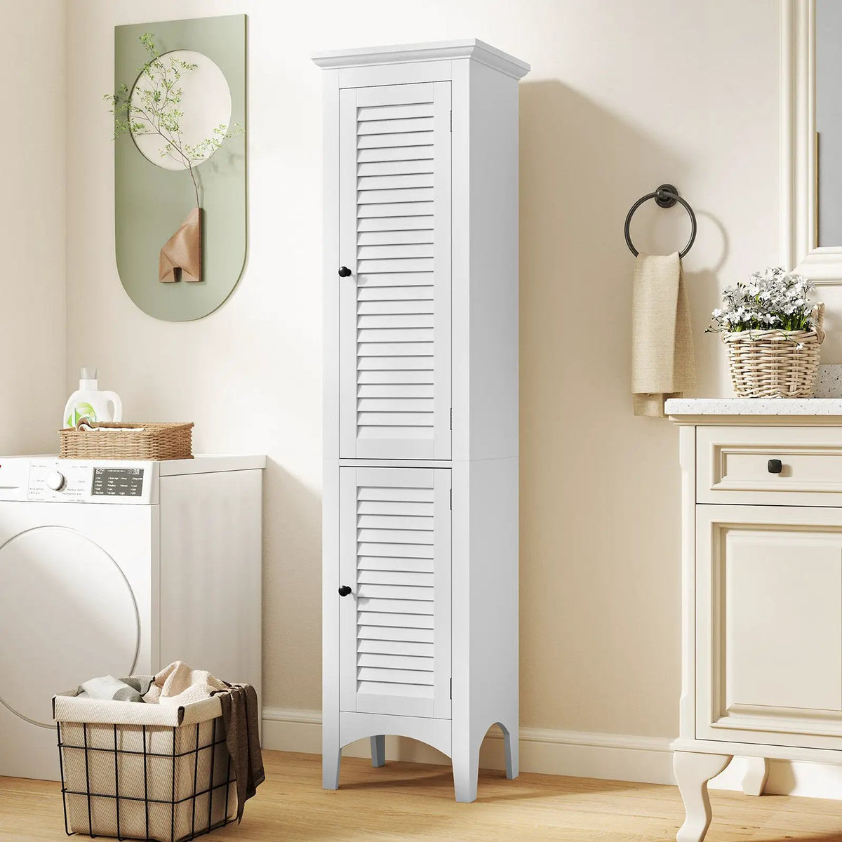 Tall Bathroom Floor Cabinet with Shutter Doors and Adjustable Shelf by DirectDeals