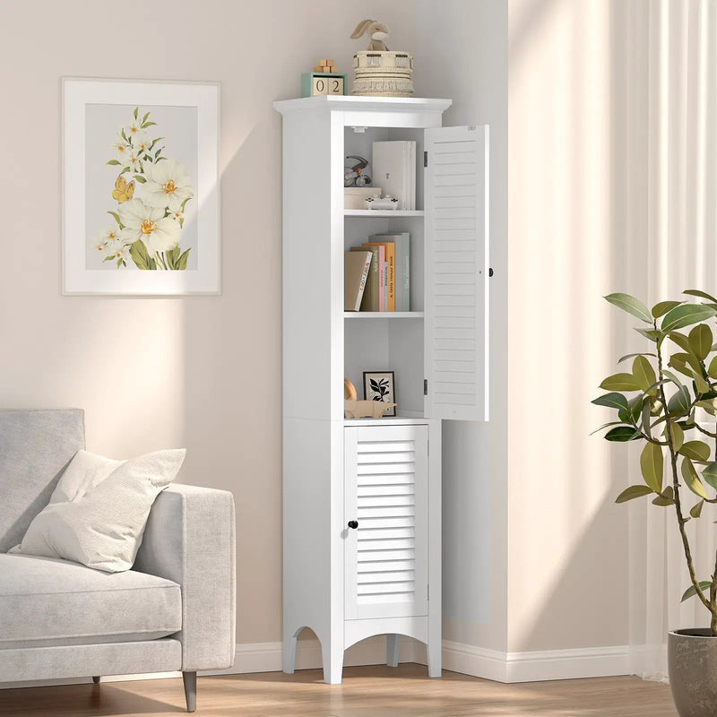Tall Bathroom Floor Cabinet with Shutter Doors and Adjustable Shelf by DirectDeals