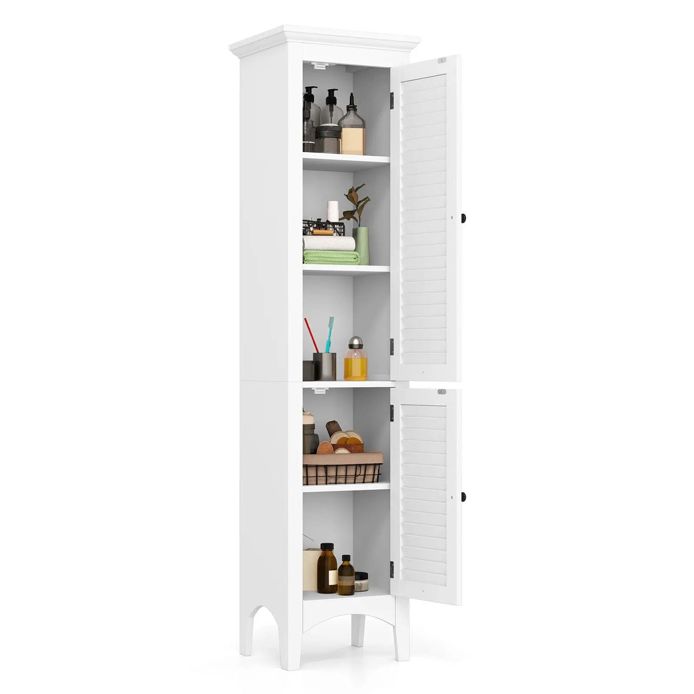 Tall Bathroom Floor Cabinet with Shutter Doors and Adjustable Shelf by DirectDeals