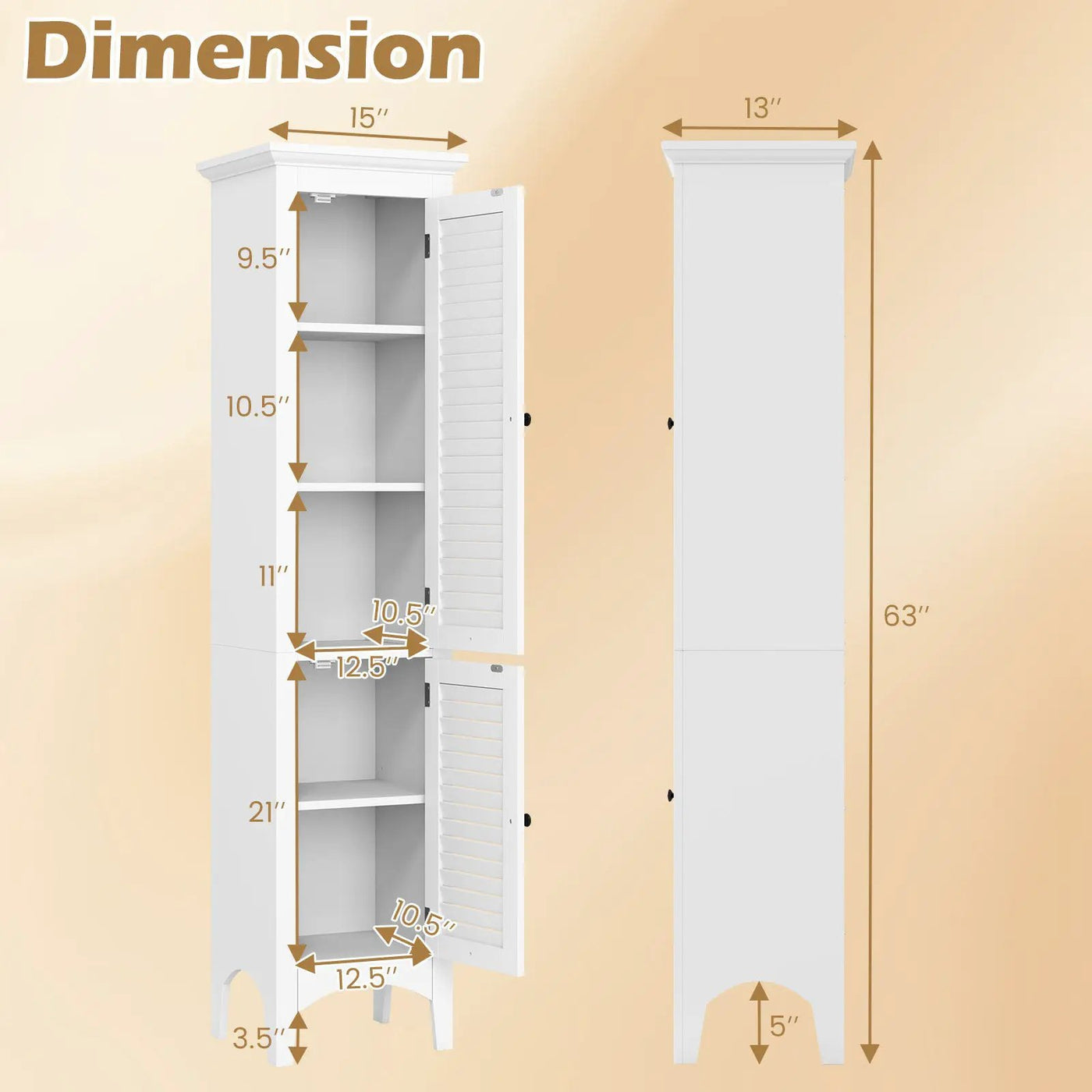 Tall Bathroom Floor Cabinet with Shutter Doors and Adjustable Shelf by DirectDeals