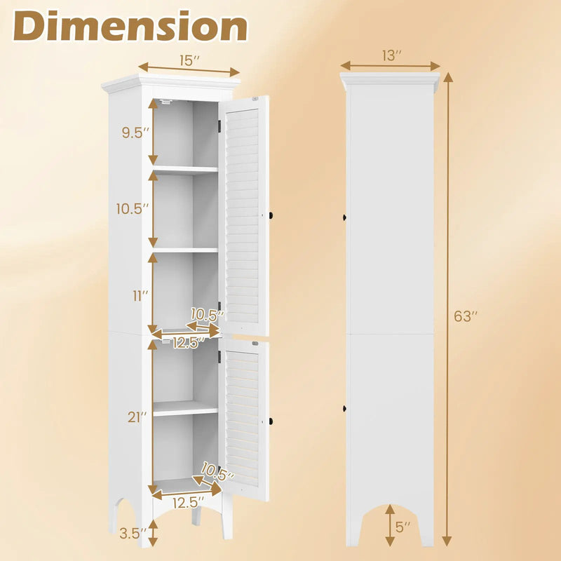 Tall Bathroom Floor Cabinet with Shutter Doors and Adjustable Shelf by DirectDeals