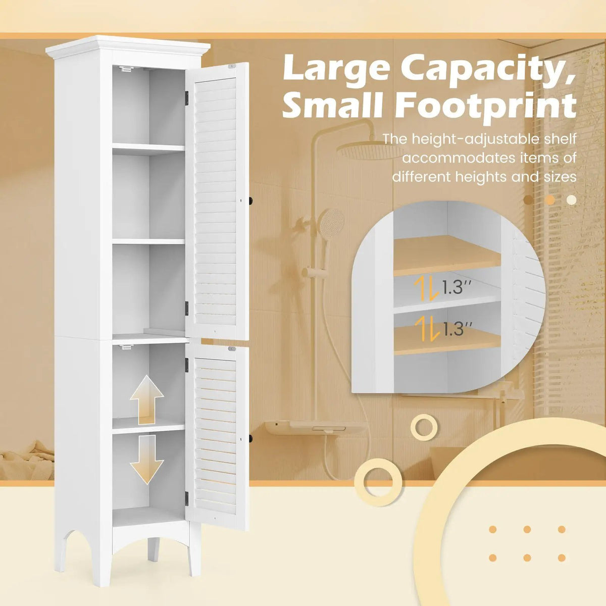 Tall Bathroom Floor Cabinet with Shutter Doors and Adjustable Shelf by DirectDeals