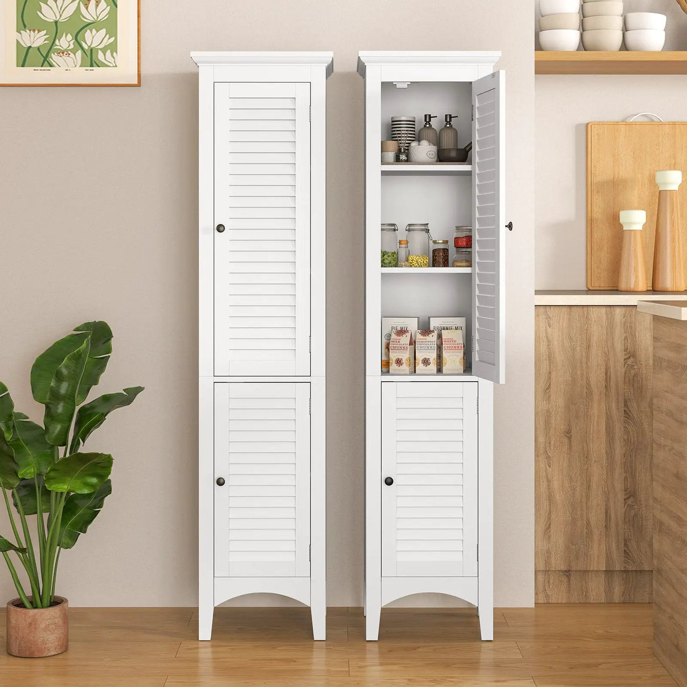 Tall Bathroom Floor Cabinet with Shutter Doors and Adjustable Shelf by DirectDeals
