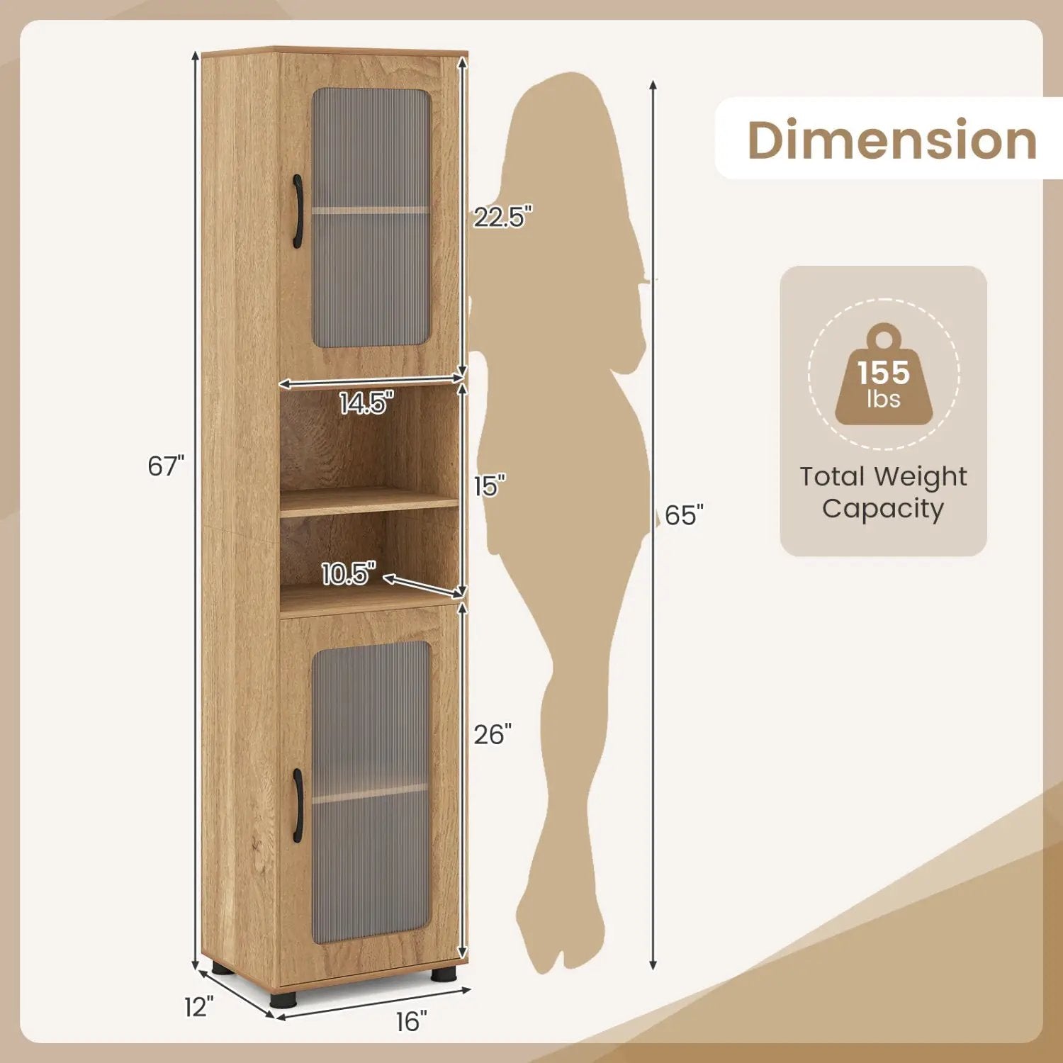 Tall Bathroom Storage Cabinet 67 Inches Freestanding Storage Organizer by DirectDeals