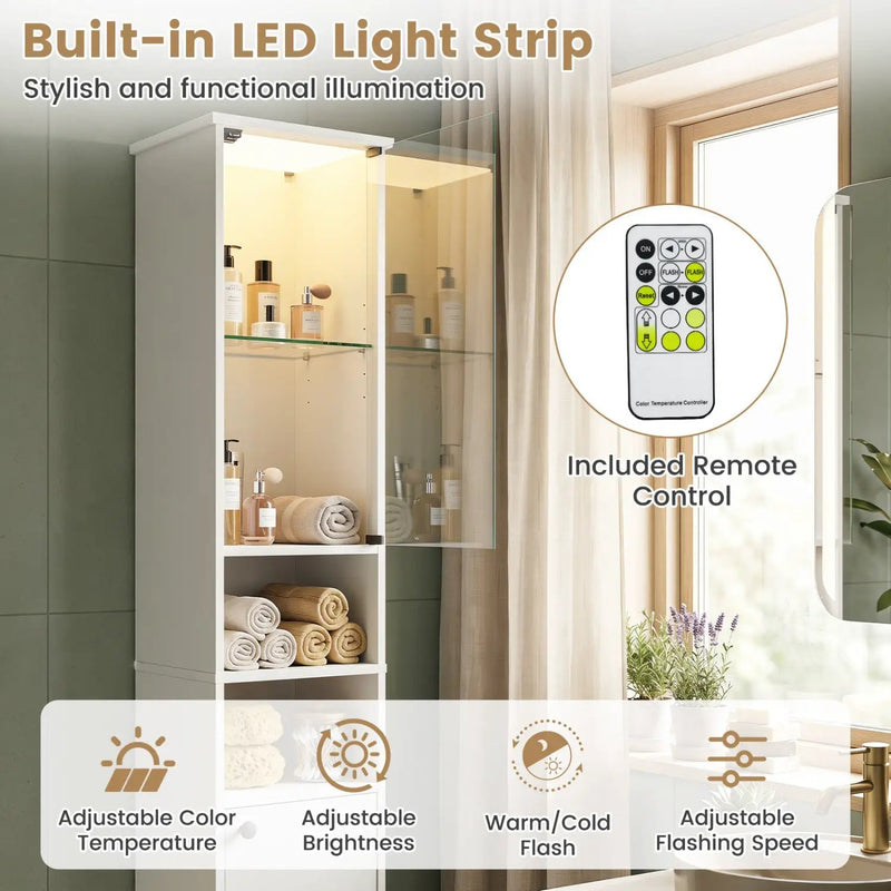 Tall Bathroom Storage Cabinet with LED Lights and Adjustable Shelves by DirectDeals