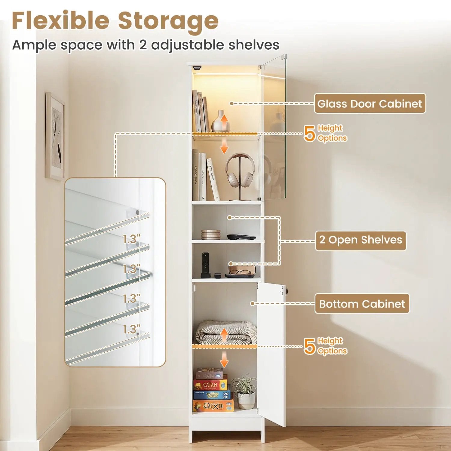 Tall Bathroom Storage Cabinet with LED Lights and Adjustable Shelves by DirectDeals