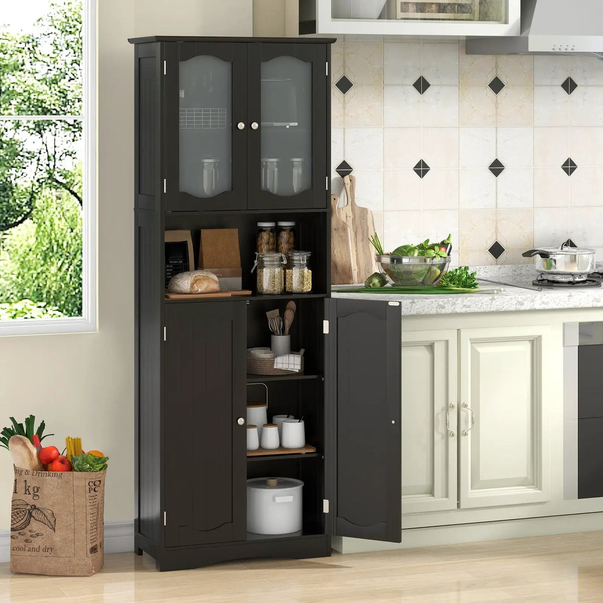 64.5 Inches Tall Bathroom Storage Cabinet with Frost Glass Doors and Shelves by DirectDeals