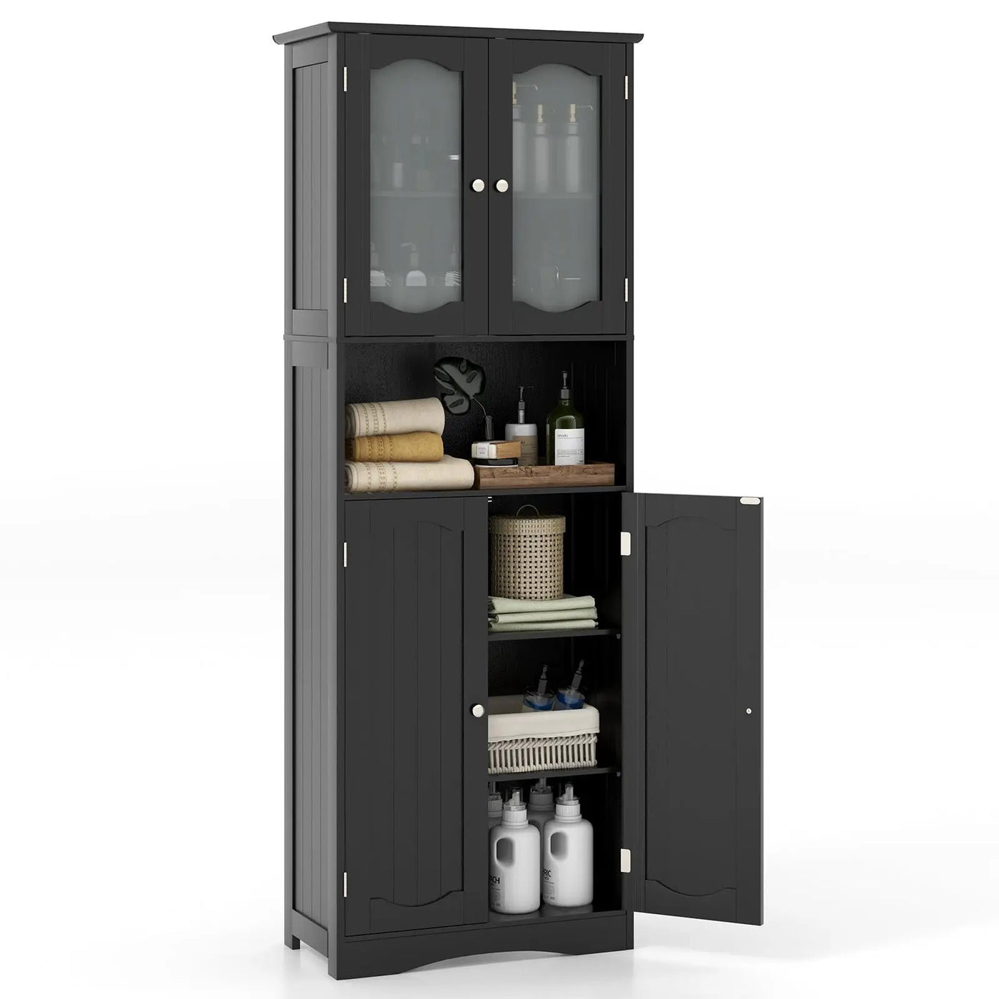 64.5 Inches Tall Bathroom Storage Cabinet with Frost Glass Doors and Shelves by DirectDeals