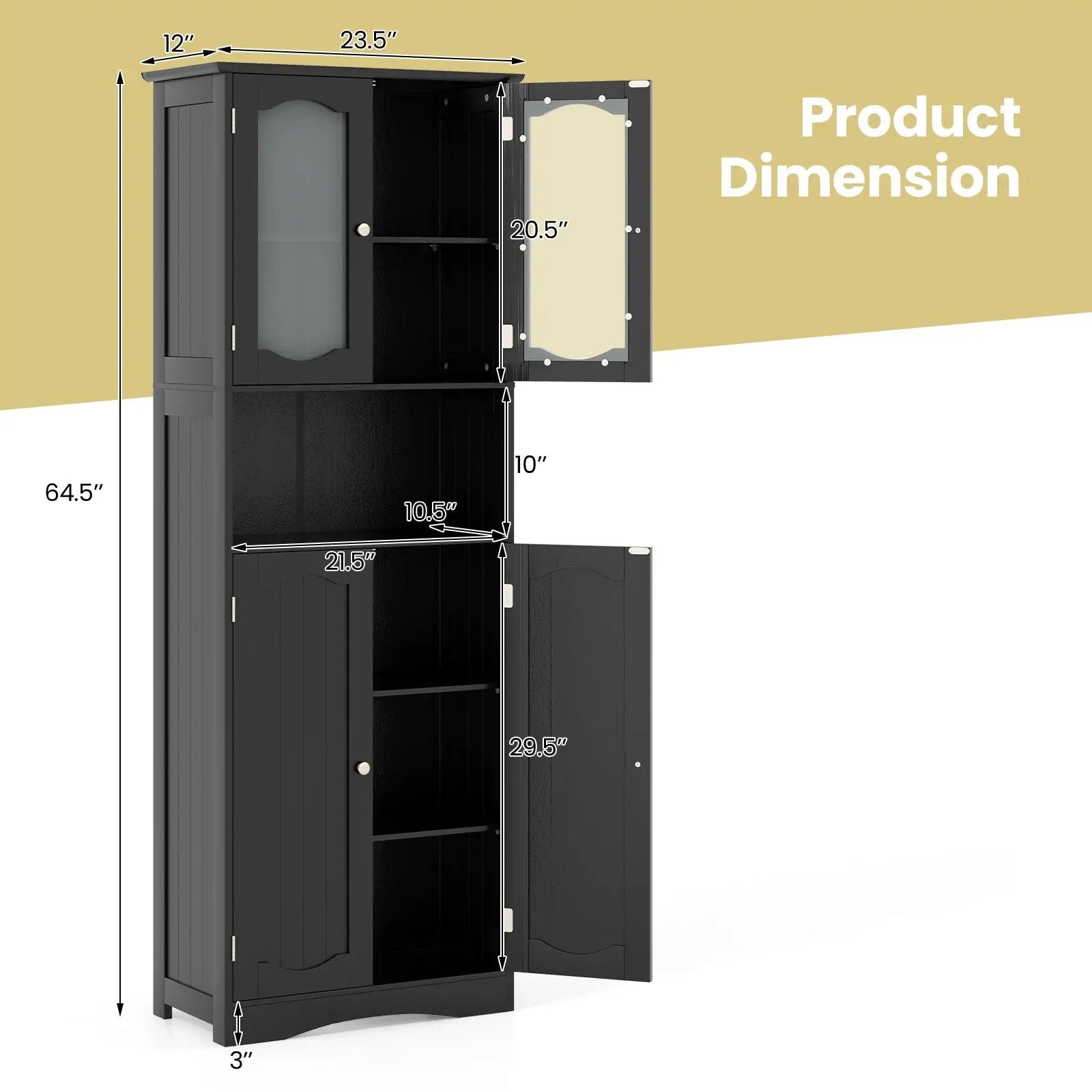 64.5 Inches Tall Bathroom Storage Cabinet with Frost Glass Doors and Shelves by DirectDeals