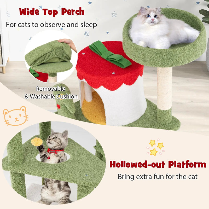 61 Inches Cute Christmas Cat Tree with Sisal Scratching Posts and 2 Condos-Green by DirectDeals