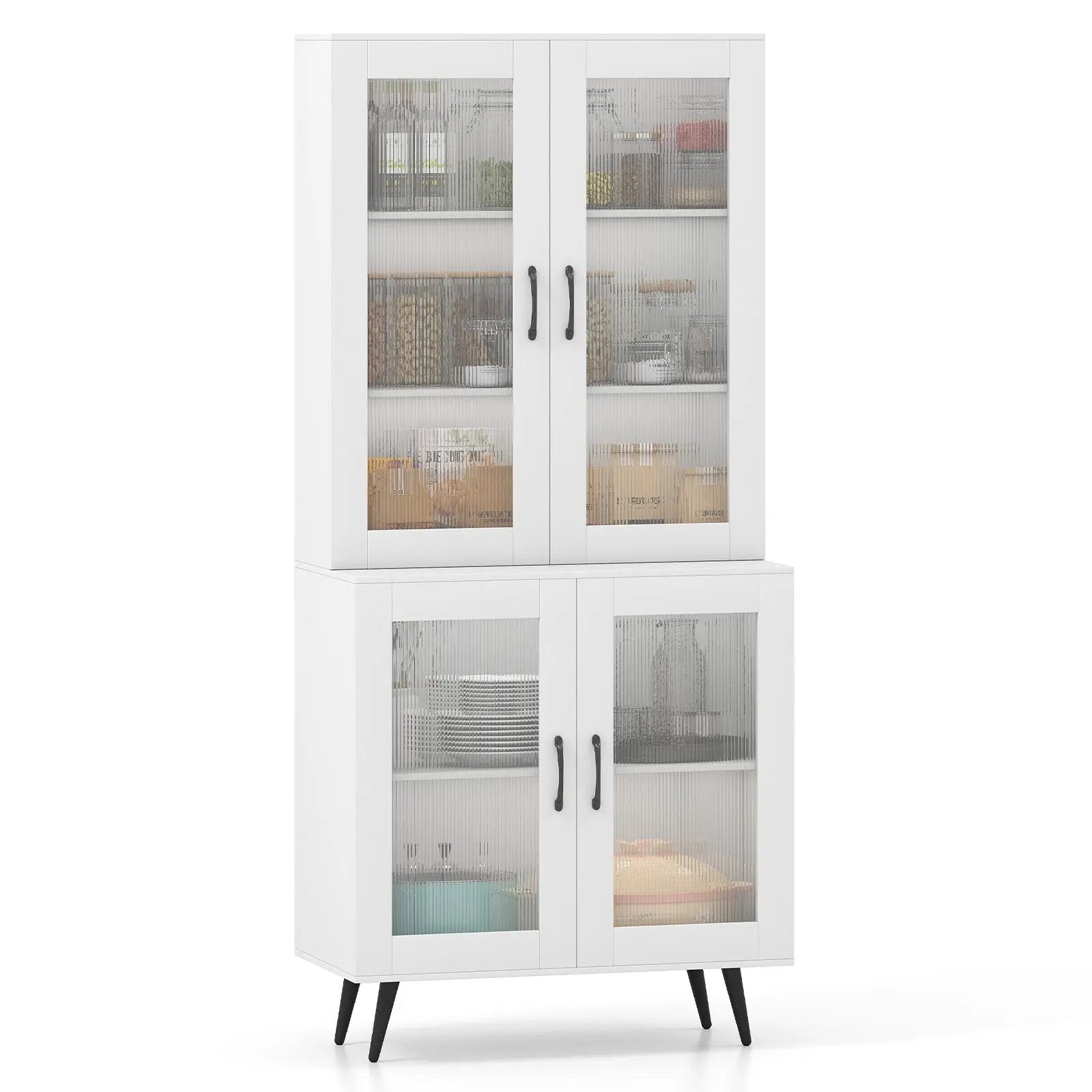 70.5 inch Tall Kitchen Pantry Cabinet Cupboard with 4 Transparent Doors by DirectDeals