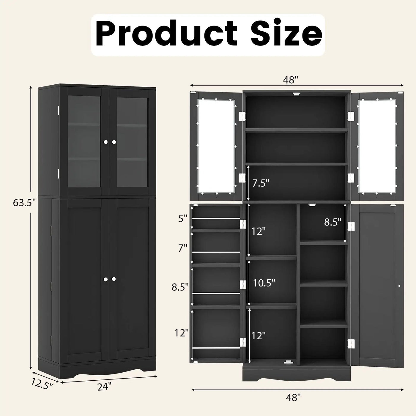 Tall Kitchen Pantry Cabinet with Dual Tempered Glass Doors and Shelves by DirectDeals