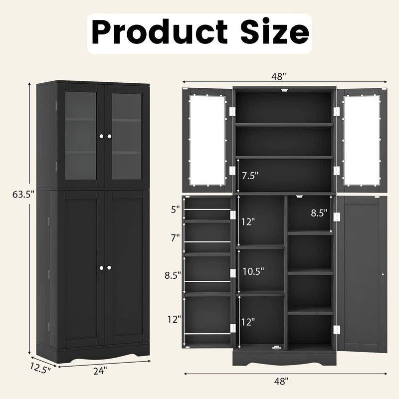 Tall Kitchen Pantry Cabinet with Dual Tempered Glass Doors and Shelves by DirectDeals