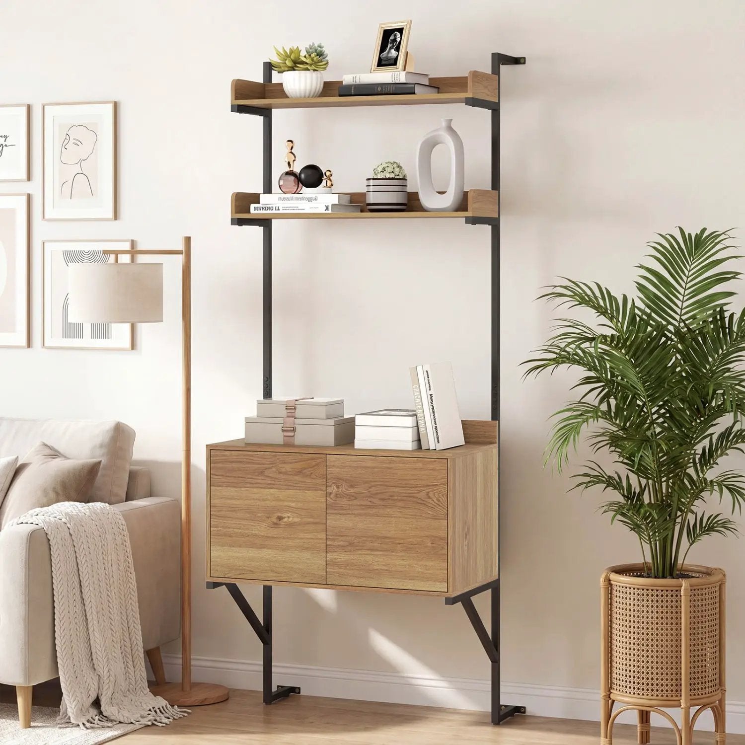 Tall Ladder Shelf with Storage Cabinet Narrow Wall Mounted Ladder Bookcase by DirectDeals