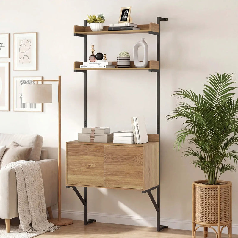 Tall Ladder Shelf with Storage Cabinet Narrow Wall Mounted Ladder Bookcase by DirectDeals
