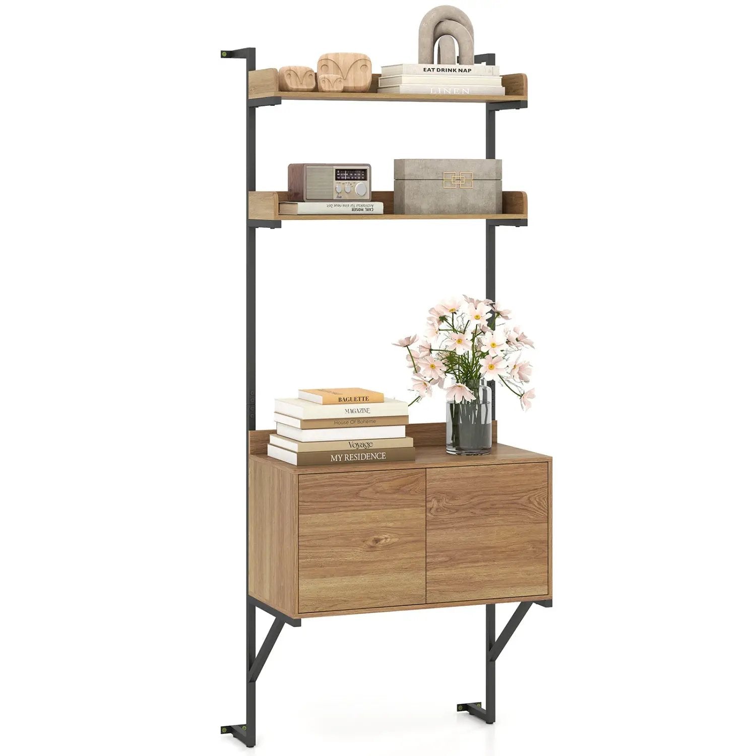 Tall Ladder Shelf with Storage Cabinet Narrow Wall Mounted Ladder Bookcase by DirectDeals