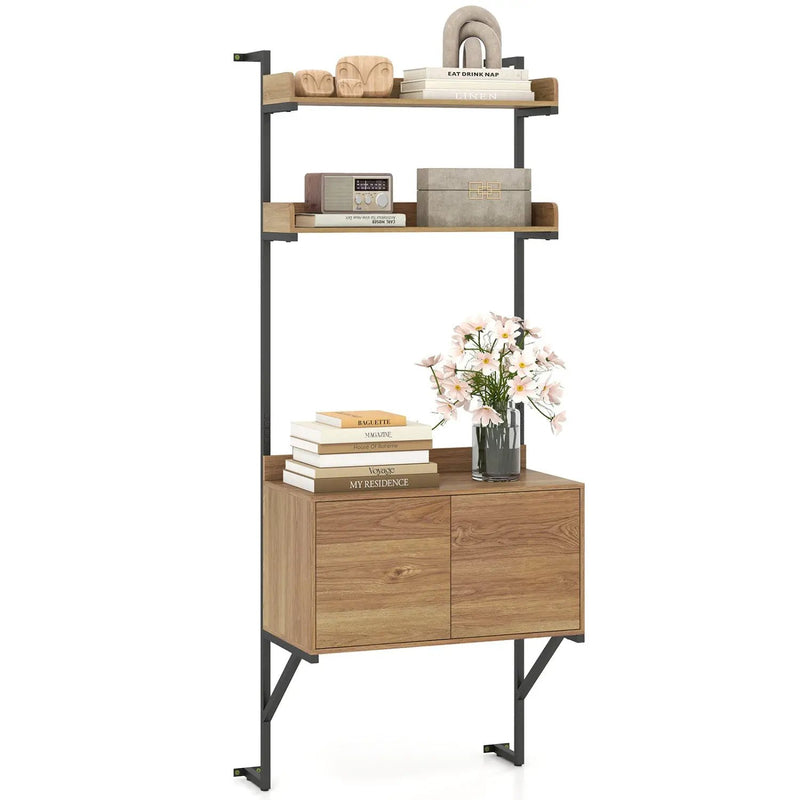 Tall Ladder Shelf with Storage Cabinet Narrow Wall Mounted Ladder Bookcase by DirectDeals
