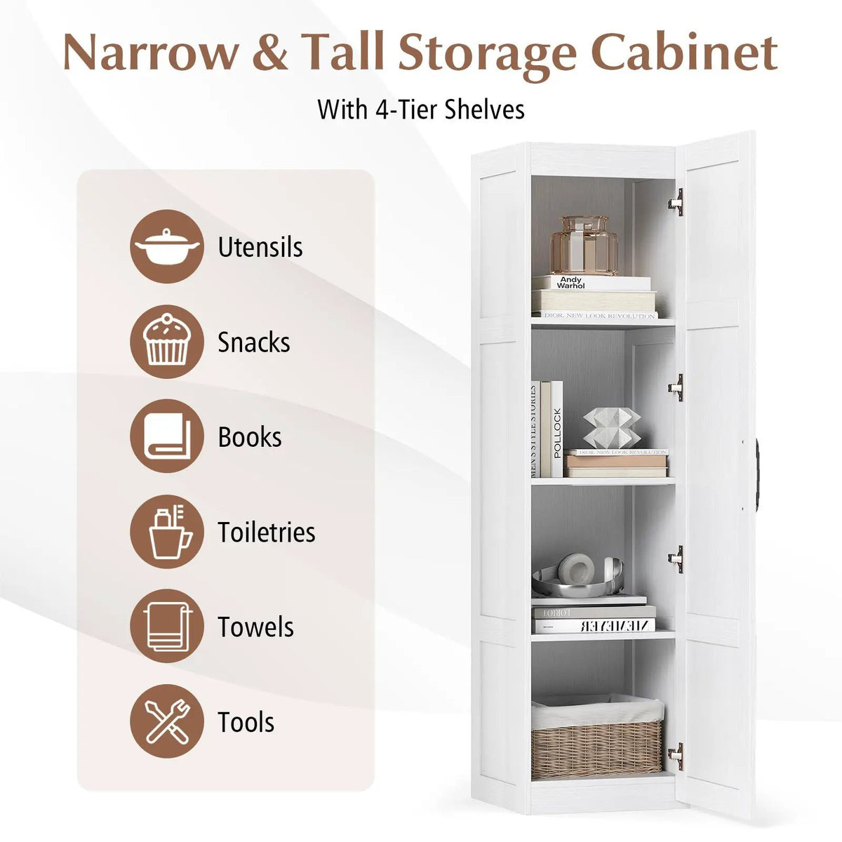 Tall Storage Cabinet with 4 Storage Shelves for Bathroom Living Room by DirectDeals