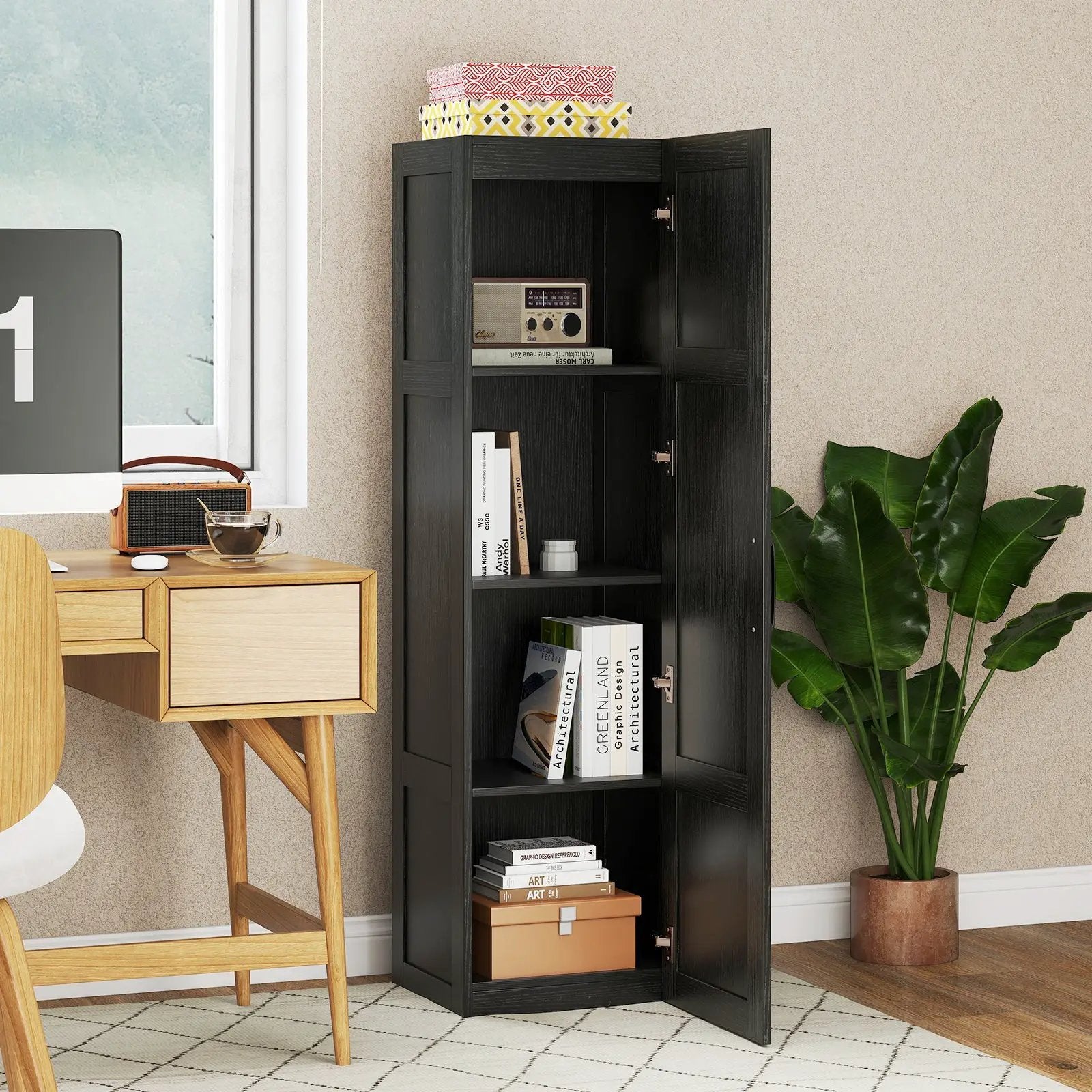 Tall Storage Cabinet with 4 Storage Shelves for Bathroom Living Room by DirectDeals