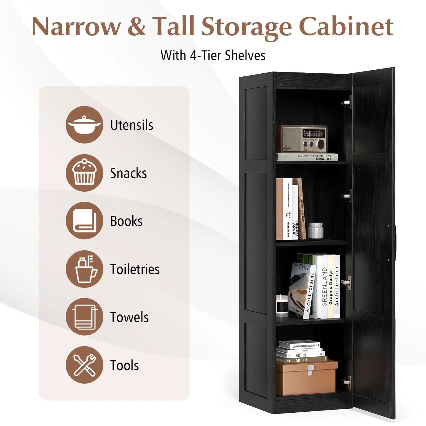 Tall Storage Cabinet with 4 Storage Shelves for Bathroom Living Room by DirectDeals