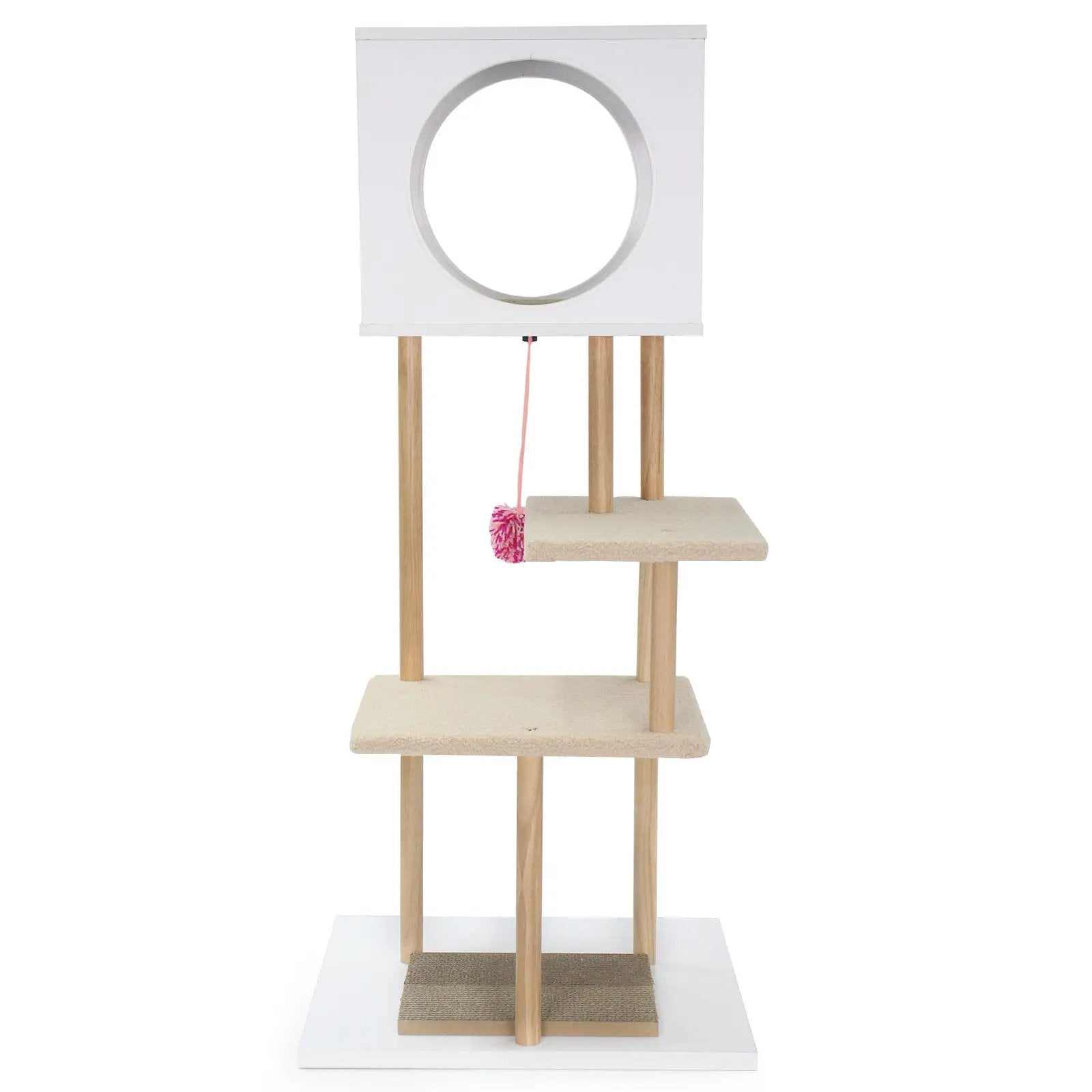 Tall Wood Cat Tower with 2 Corrugated Cardboard-White by DirectDeals