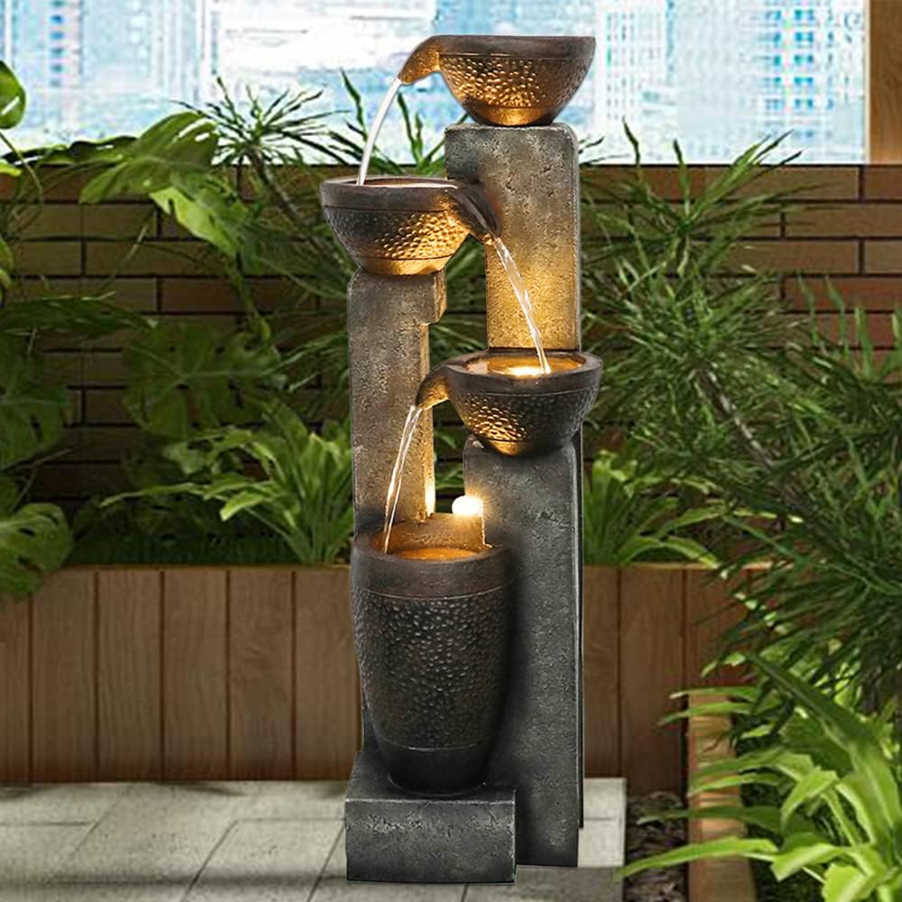 Resin Stacked Clay Pot Outdoor Water Fountain 40 Inch, photo 6 of 7