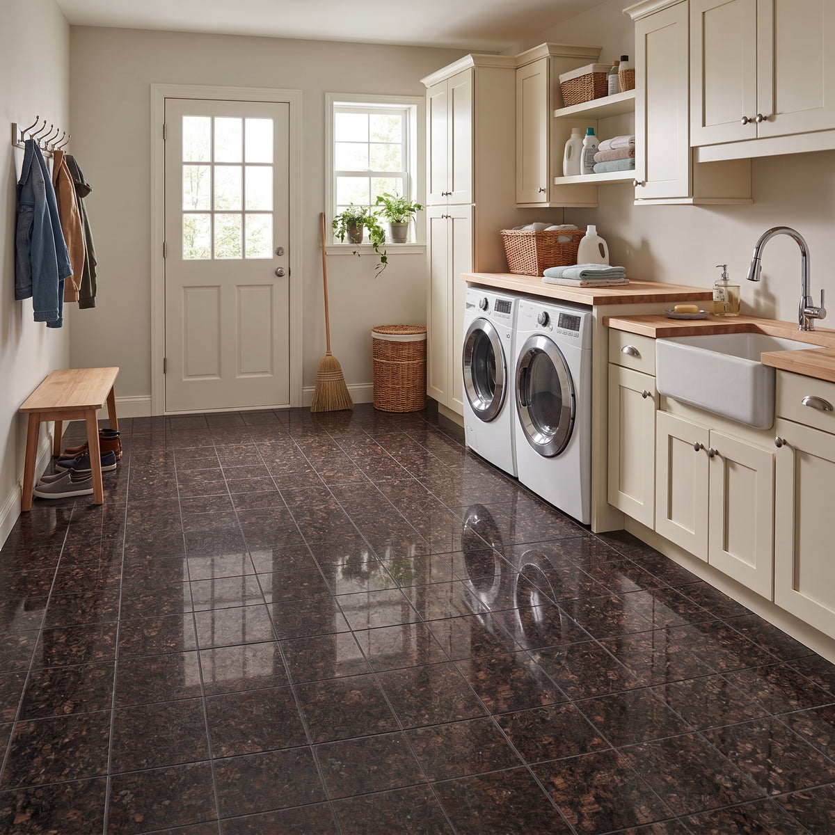 Tan Brown Polished Granite Tiles 12x12